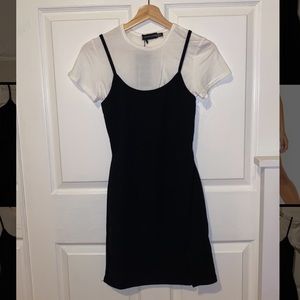 2 in 1 strappy split front shift dress